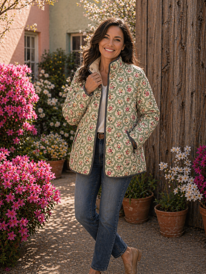 Aveline | Vintage Floral Art Print Quilted Jacket