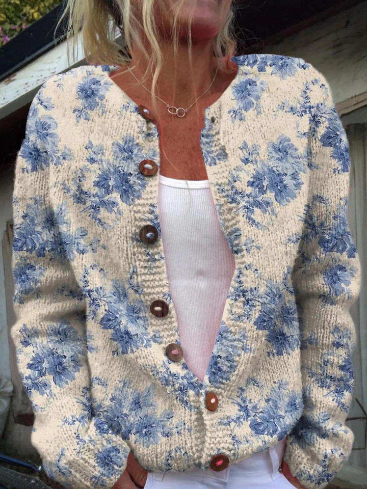 Sandra | Blue Blossom Knit Cardigan