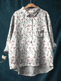 Ruby | Pink Spring Floral Repeat Pattern Printed Women's Casual Shirt