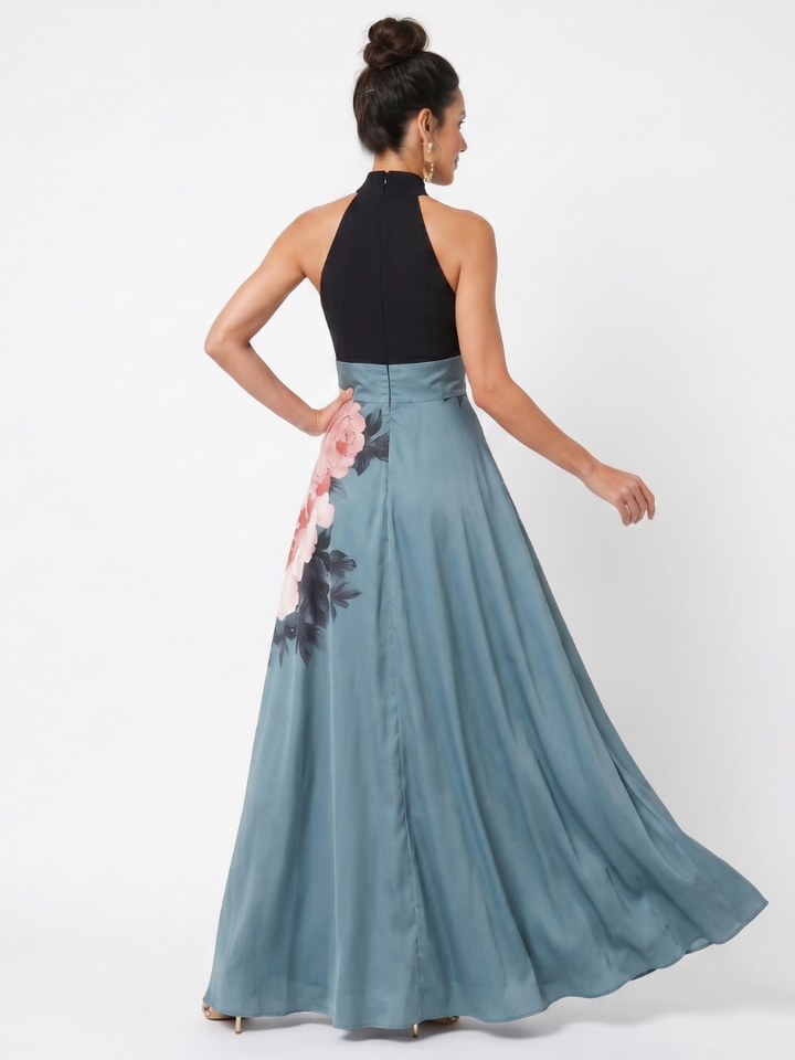 Olympas™ Halter Bodice Floral Skirt Maxi Dress