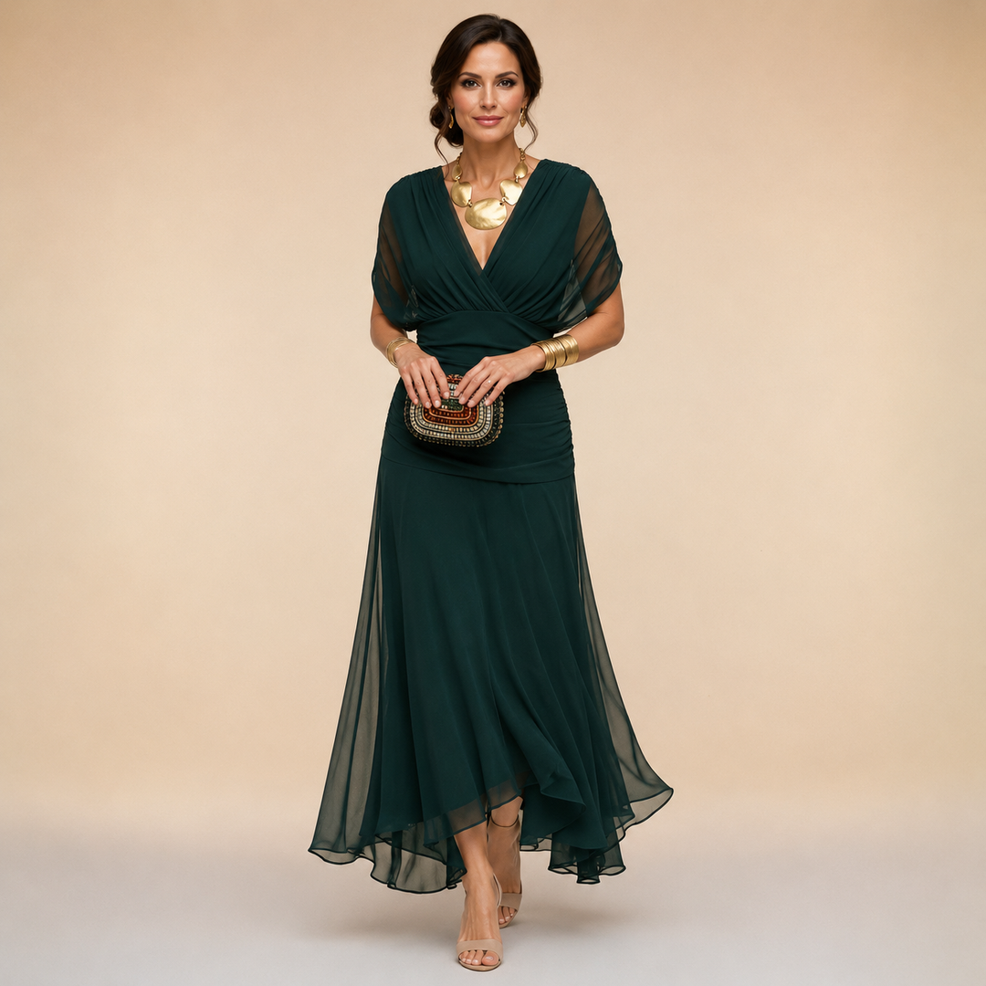 Emma | Draped V-Neck Maxi Dress