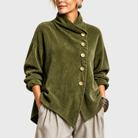 Nina | Asymmetric Button Corduroy Turtleneck