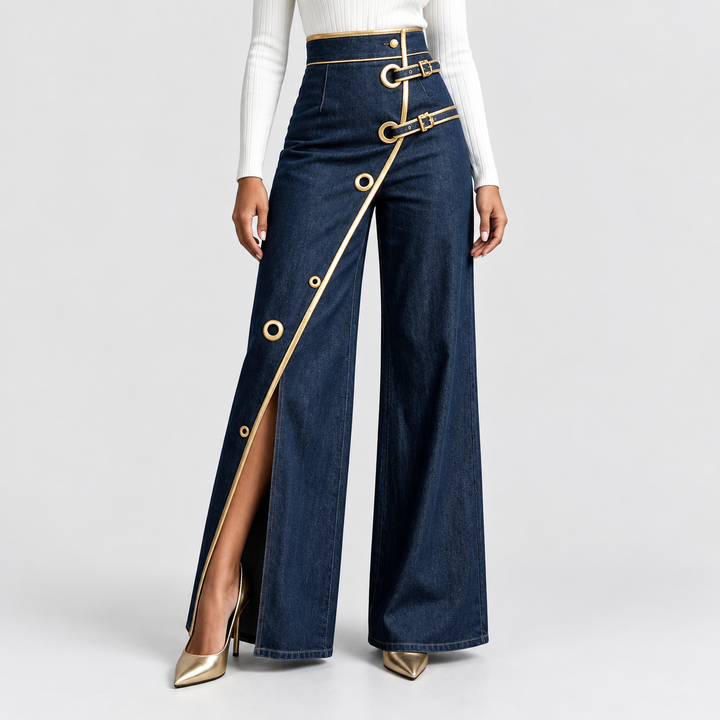 Francesca | Gold-Piped Wide-Leg Trousers