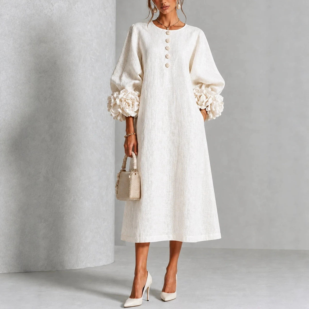 Theodosia | Rosette-Cuff Button Midi Dress
