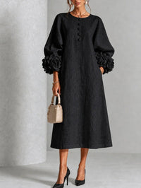 Theodosia | Rosette-Cuff Button Midi Dress