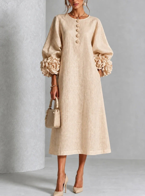 Theodosia | Rosette-Cuff Button Midi Dress