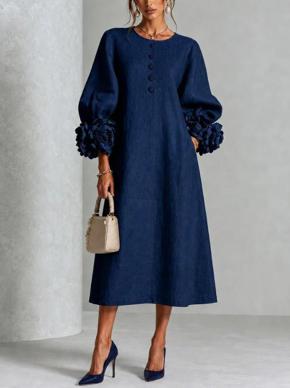Theodosia | Rosette-Cuff Button Midi Dress