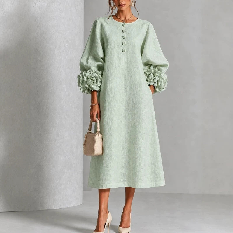 Theodosia | Rosette-Cuff Button Midi Dress