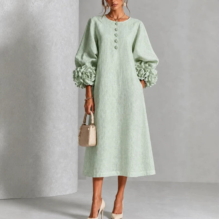 Theodosia | Rosette-Cuff Button Midi Dress