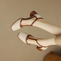 Piper | Women's T-Strap Block Heel Shoes Square Toe Mid Heel Pumps