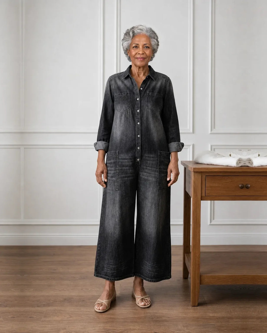 Imani | Vintage Washed Button-Through Denim Dress