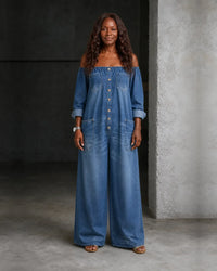 Zaria | Off-Shoulder Long Sleeve Denim Overall