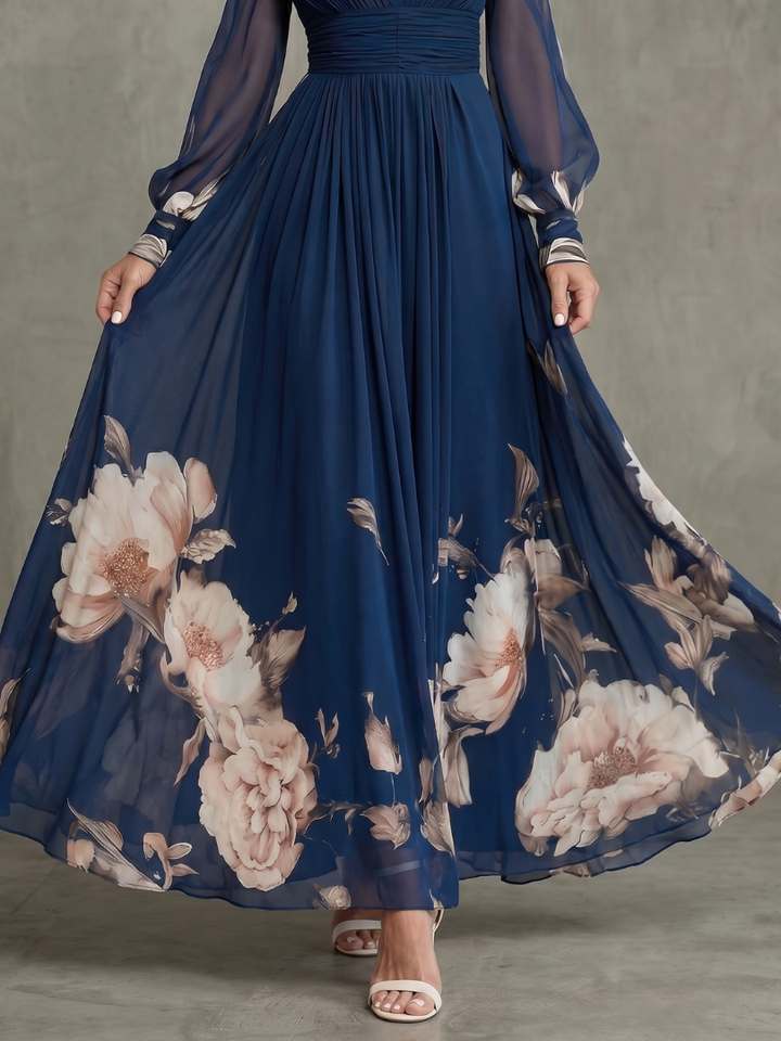 Maude | Floral Hem Sheer Sleeve Maxi Dress