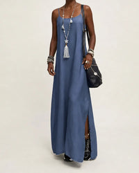 Azure | Side-Slit Denim Maxi Dress