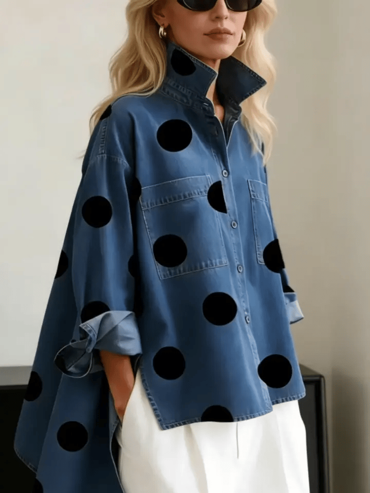 Norah | Polka Dot Stand Collar Top