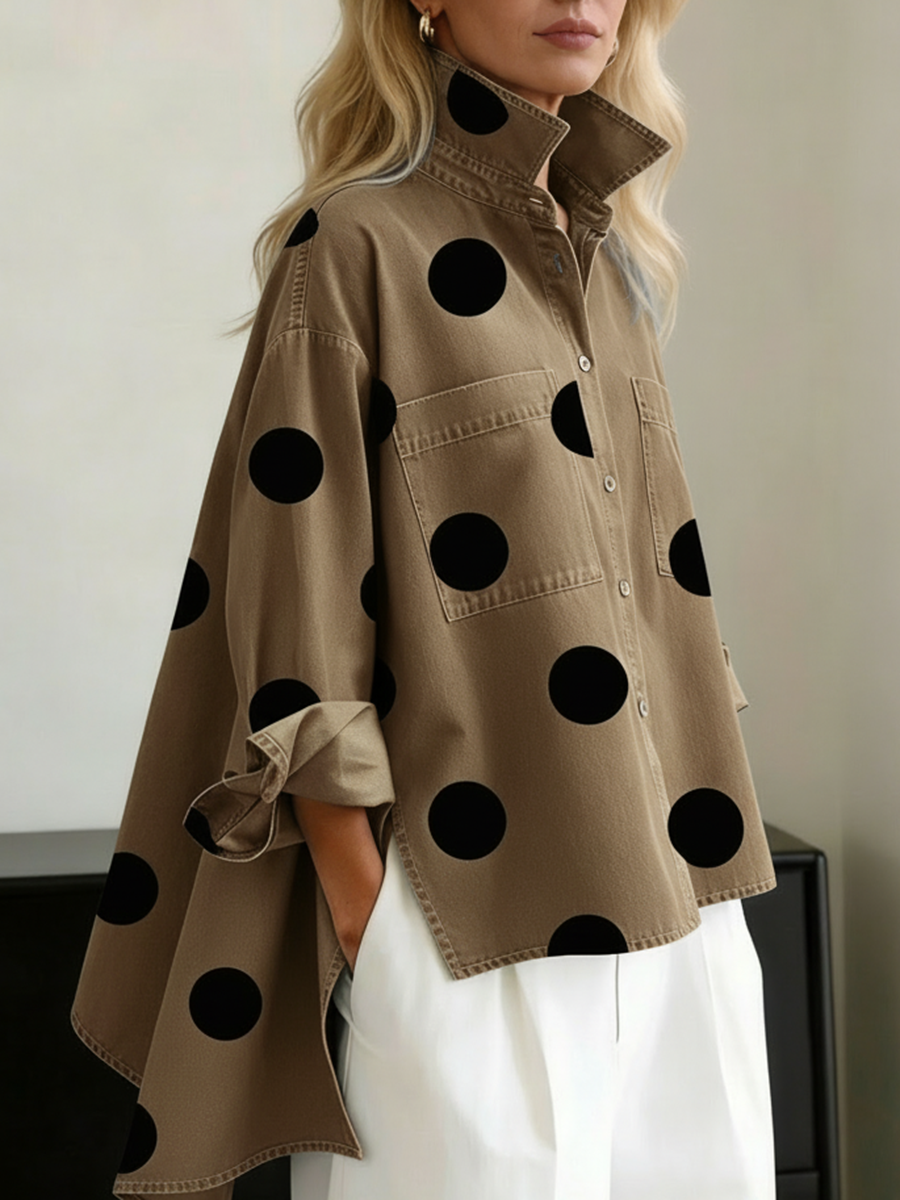 Norah | Polka Dot Stand Collar Top