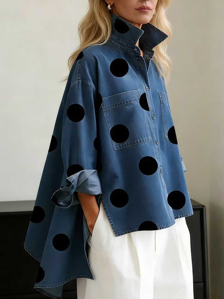 Norah | Polka Dot Stand Collar Top