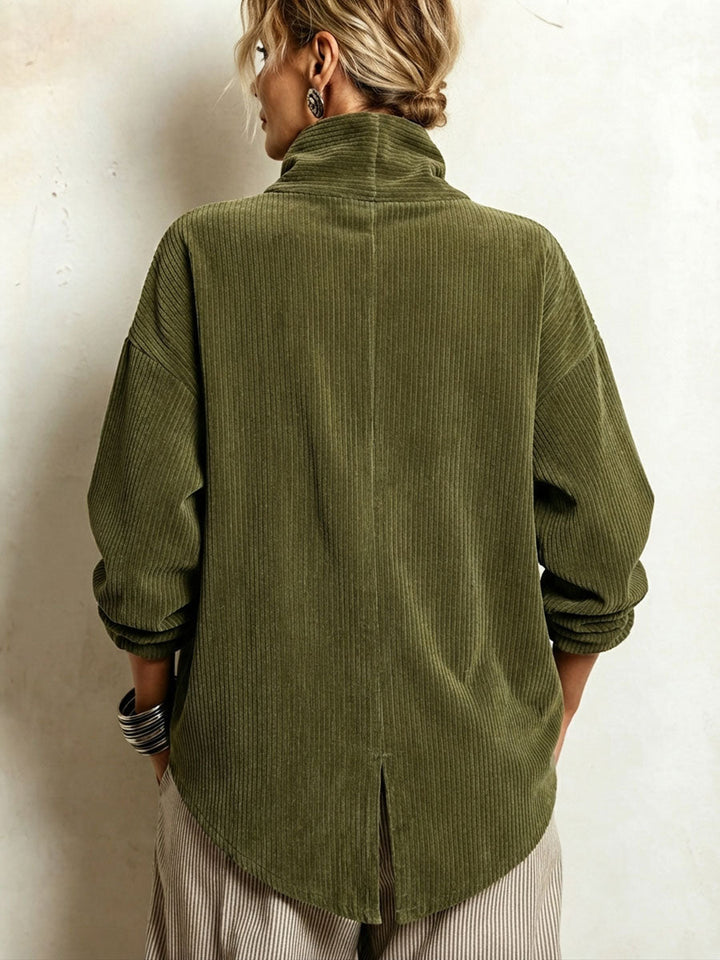 Nina | Asymmetric Button Corduroy Turtleneck