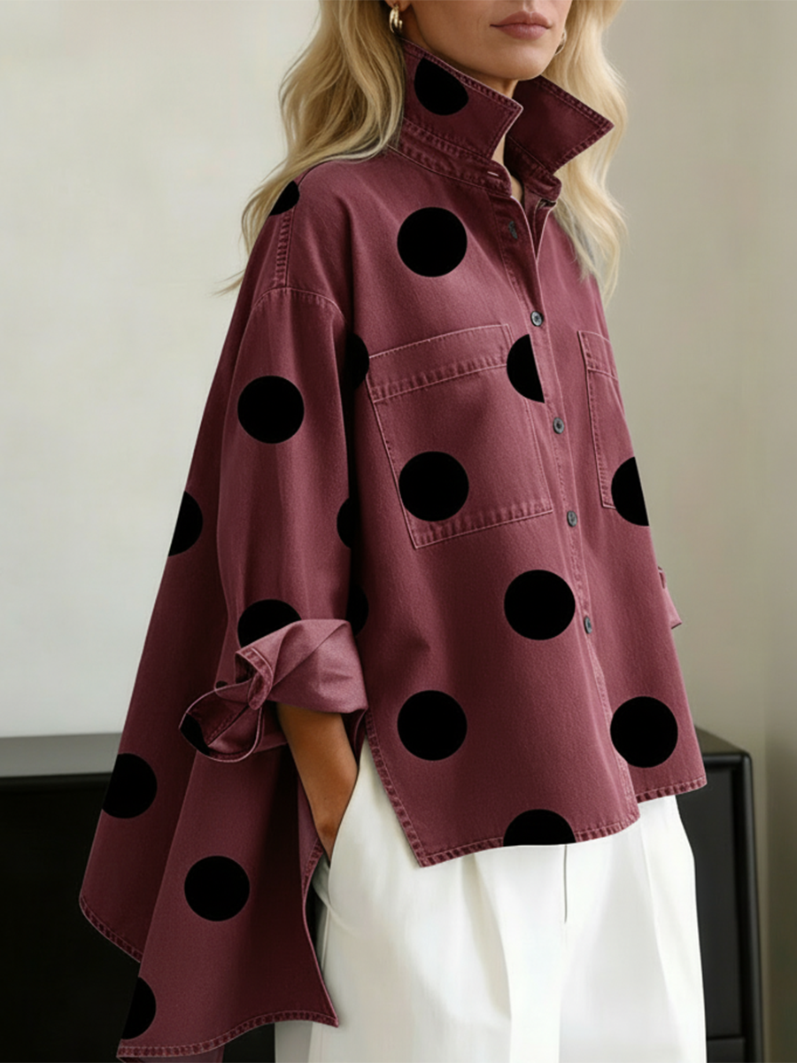 Norah | Polka Dot Stand Collar Top