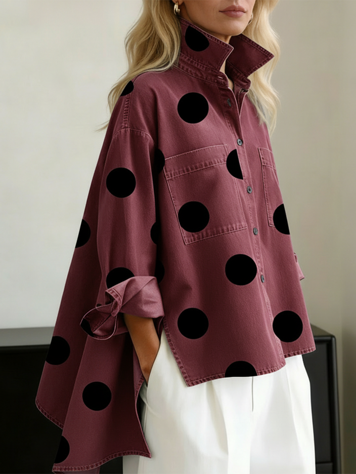 Norah | Polka Dot Stand Collar Top