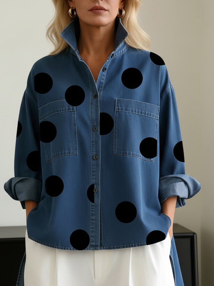 Norah | Polka Dot Stand Collar Top