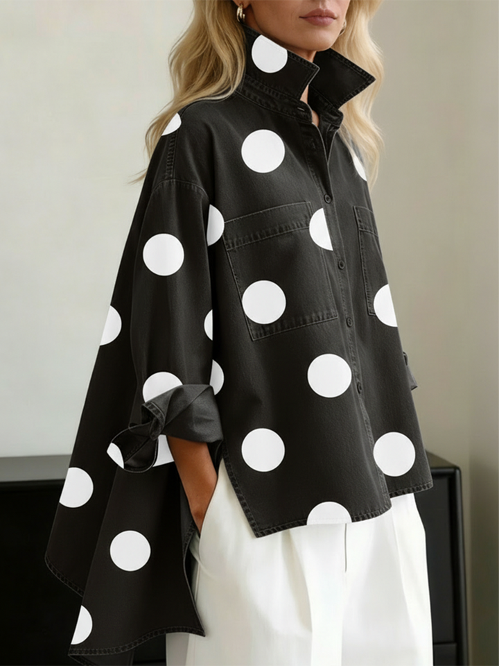 Norah | Polka Dot Stand Collar Top