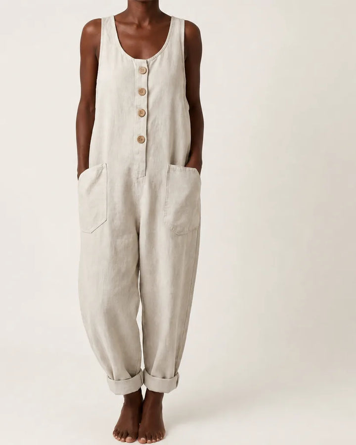 Liva | Button-Strap Denim Jumpsuit