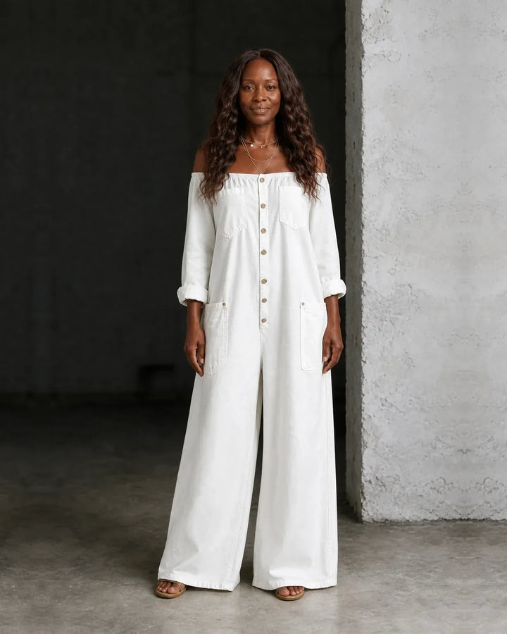 Zaria | Off-Shoulder Long Sleeve Denim Overall