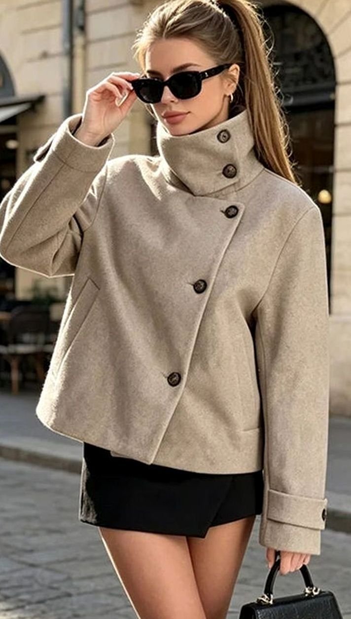 Victoria | High Neck Stand Collar Short Coat